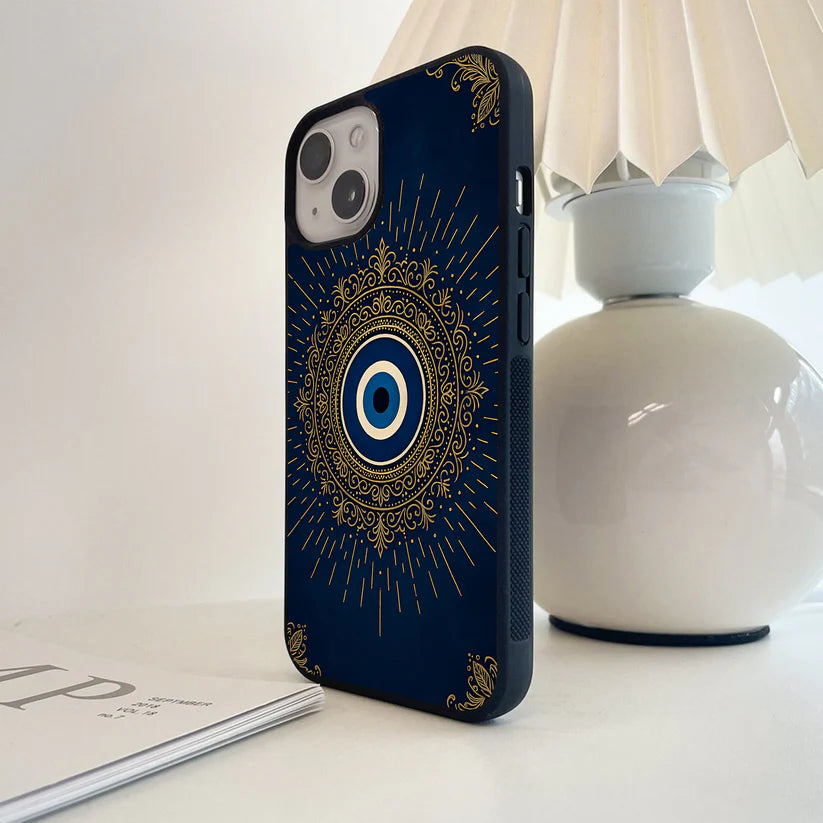 Golden Evil Eye Mandala Glass Case