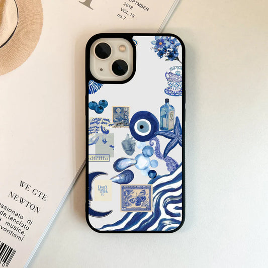 Evil Eye With Blue-Themed Collage Glass Case