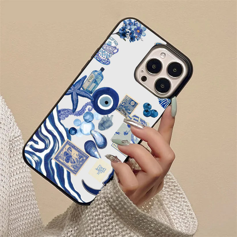 Evil Eye With Blue-Themed Collage Glass Case