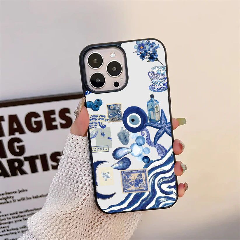 Evil Eye With Blue-Themed Collage Glass Case