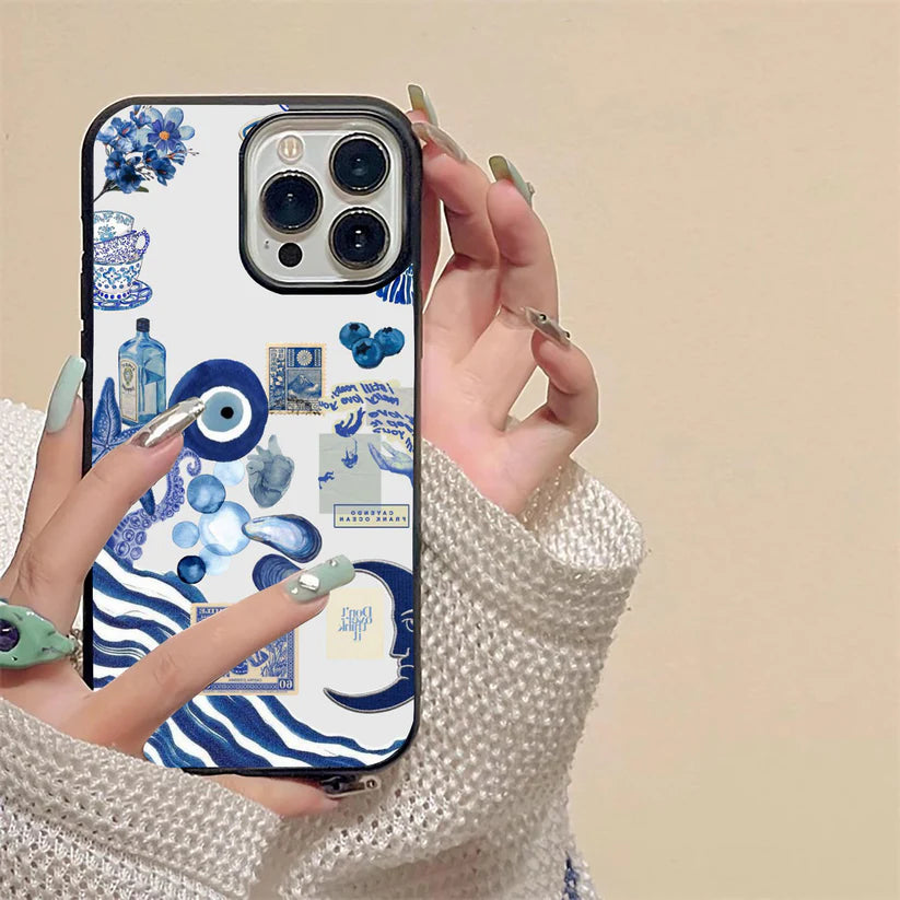 Evil Eye With Blue-Themed Collage Glass Case