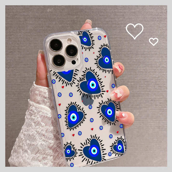 Blue Evil Eye With Hearts Clear Silicon Cover