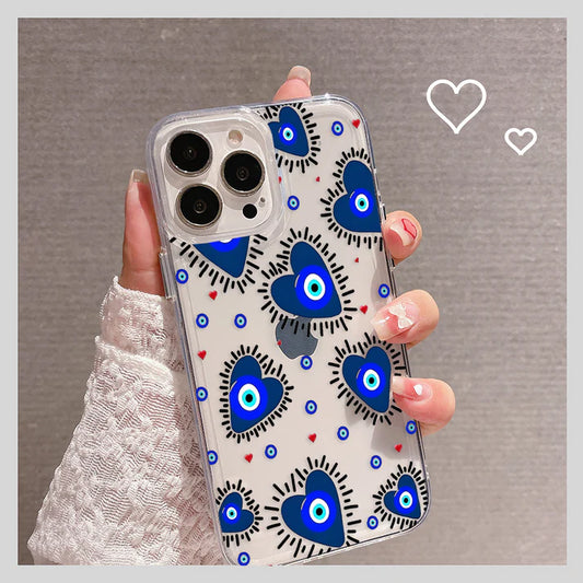 Blue Evil Eye With Hearts Clear Silicon Cover