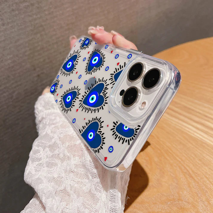 Blue Evil Eye With Hearts Clear Silicon Cover
