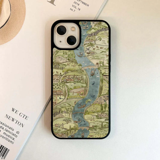 Whimsical Riverland Map Glass Case