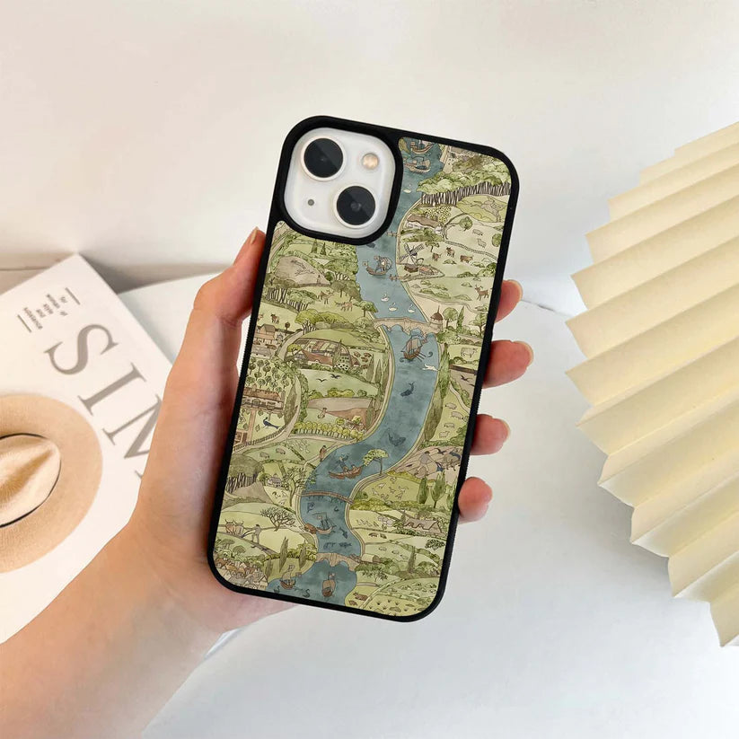 Whimsical Riverland Map Glass Case