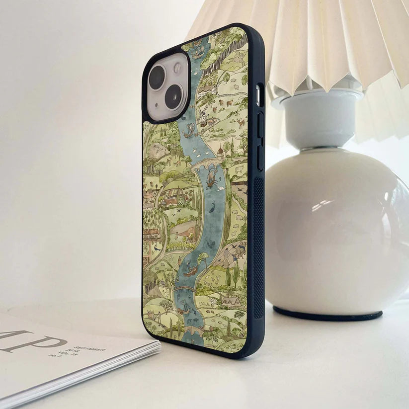 Whimsical Riverland Map Glass Case