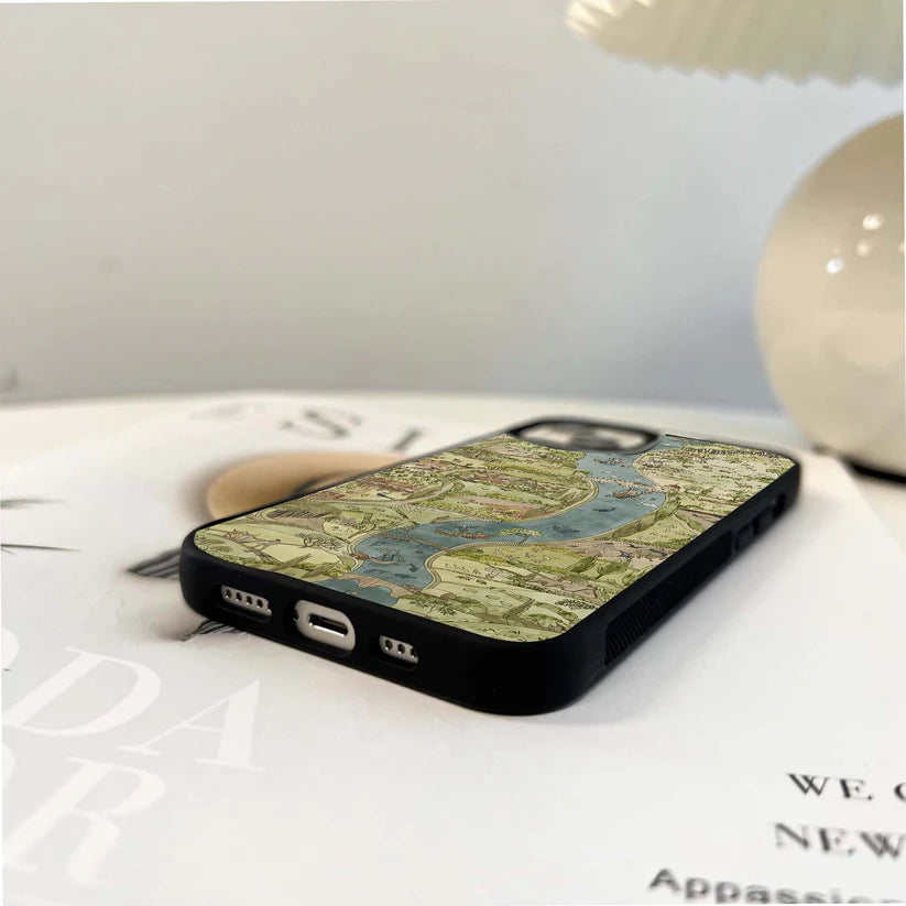 Whimsical Riverland Map Glass Case
